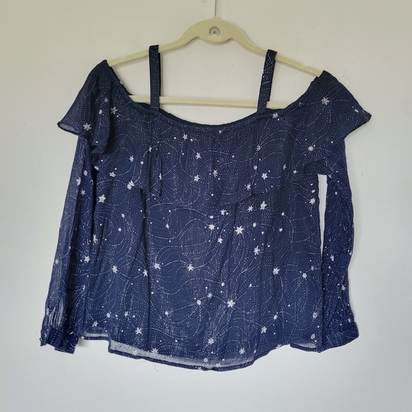 Anthropologie Floret Starlit Off-The-Shoulder Top in BLUE MOTIF - Picture 5 of 9